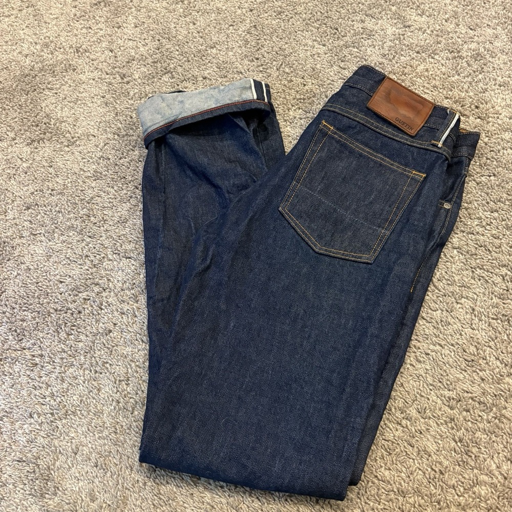 Gustin Jeans Fits mens 34x35 Blue Dark Wash California Slim Selvedge 116699